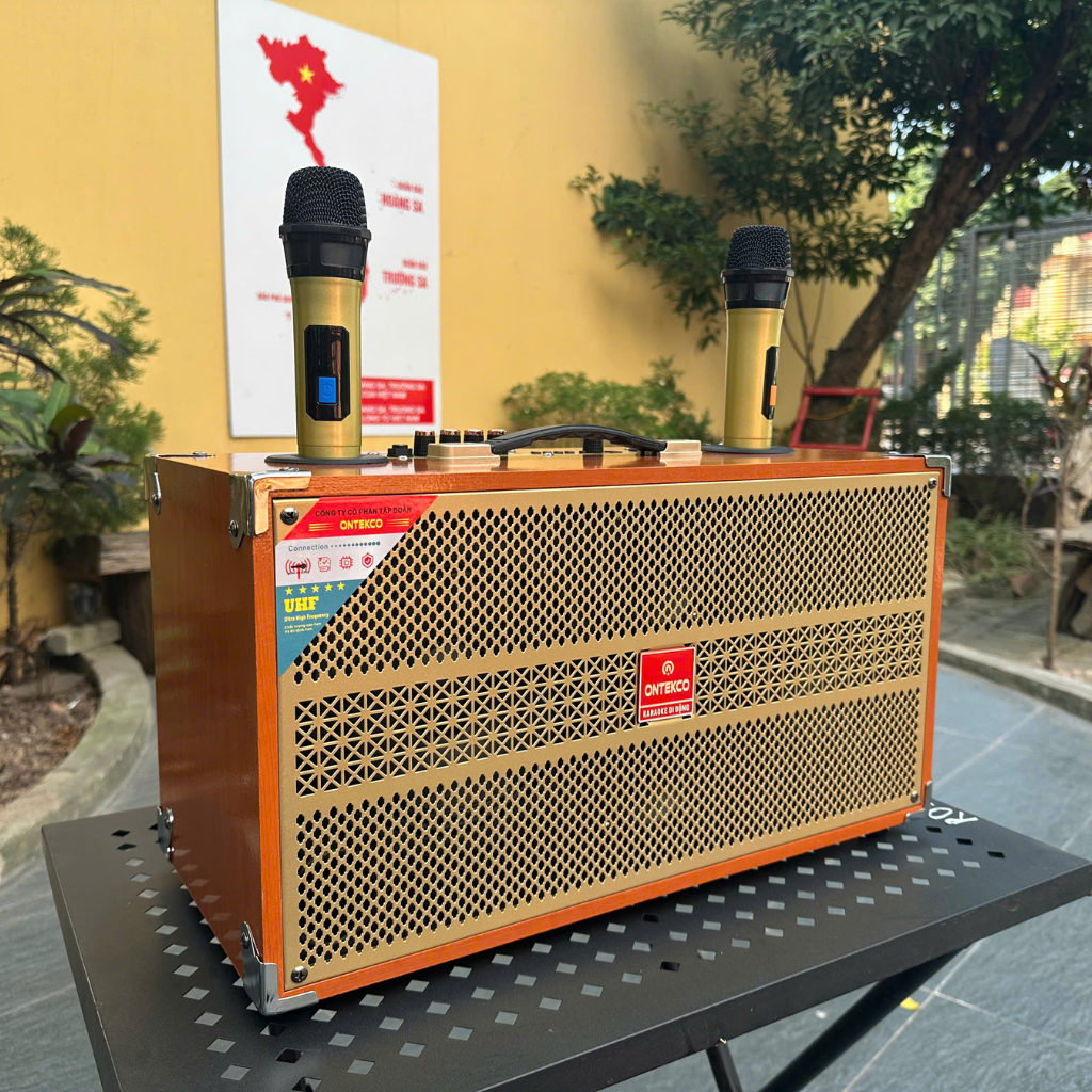 Loa xách tay karaoke Ontekco 2652 Gold - 4 đường tiếng, 2 bass 16,kèm 2 micro không dây 4 Thiet ke chua co ten 23