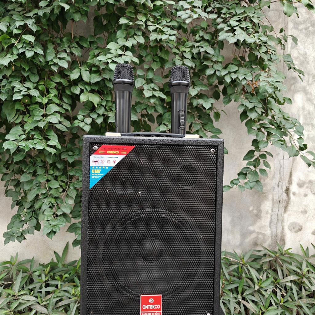 Loa xách tay karaoke ontekco TK-V2 Black kèm 2 micro 1 1 2
